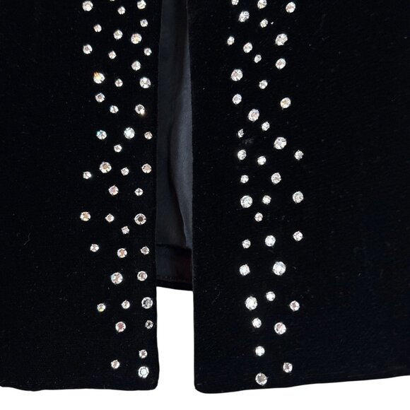 Vtg Velvet Rhinestone Button Evening Formal Blazer Jacket Black Silver Size US 8 - Picture 7 of 11
